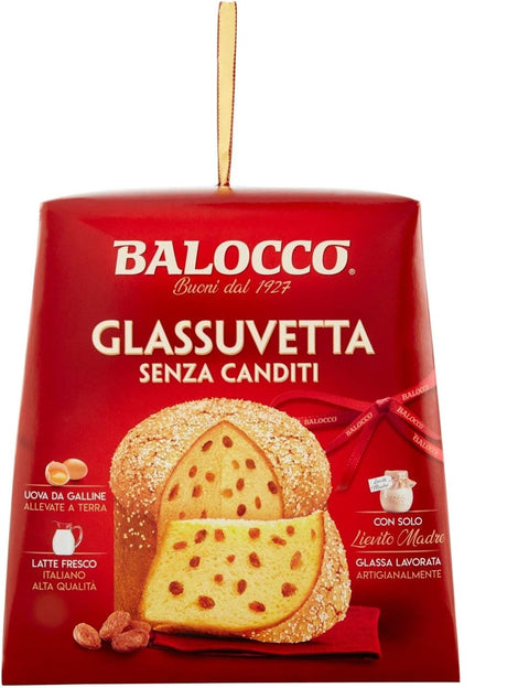 BALOCCO Panettone Glassuvetta senza canditi Panettone aux raisins secs sans fruits confits 1kg + Italian Gourmet polpa 400gr