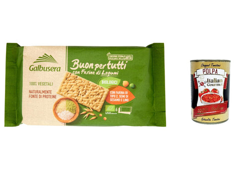 Galbusera Buonpertutti Lot De 6 Crackers À La Farine Biologique Avec Farine De Type 2, Graines De Sésame Et Lin 240 G + Polpa Italian Gourmet 400 G
