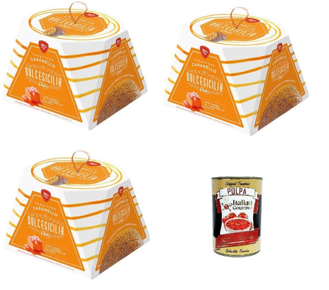 Dais Dolcesicilia Panettone Caramello, Gâteau Au Goût Caramel, 3 X 800 G+ Italian Gourmet Polpa 400 G