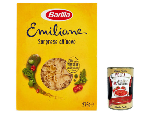 Barilla Pasta All' Uovo Le Emiliane Sorprese, Nouilles Aux Œufs, Pâtes Avec Œuf 275 G + Polpa Italien Gourmet 400 G