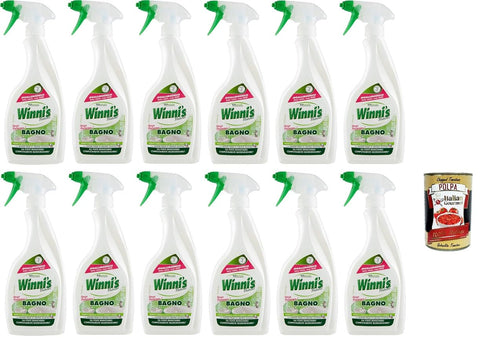 Winni's Lot De 12 Flacons De Lessive Désinfectante Hypoallergénique Pour Salle De Bain Convient Aux Peaux Les Plus Sensibles Effet Nettoyant Et Nettoyant Sans Rinçage 500 Ml + Italian Gourmet Polpa
