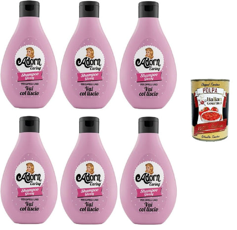 Adorn Shampooing Vintage Glossy Per Capelli Lisci Formule Pour Cheveux Lisses 6 X 250 Ml + Polpa Italian Gourmet 400 G
