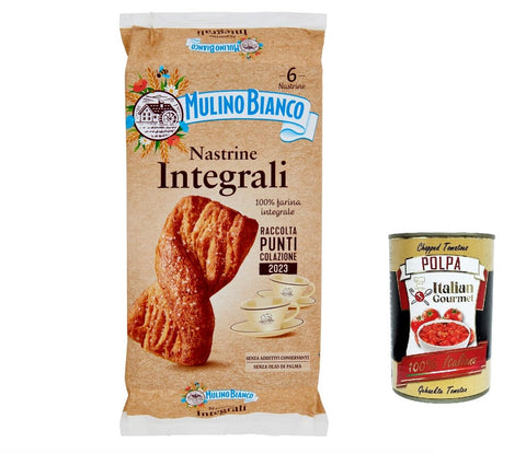 Mulino Bianco Nastrine Integrali Lot De 6 Snack À Grains Entiers 100 % Farine De Blé Entier 240 G + Polpa Italien Gourmet 400 G