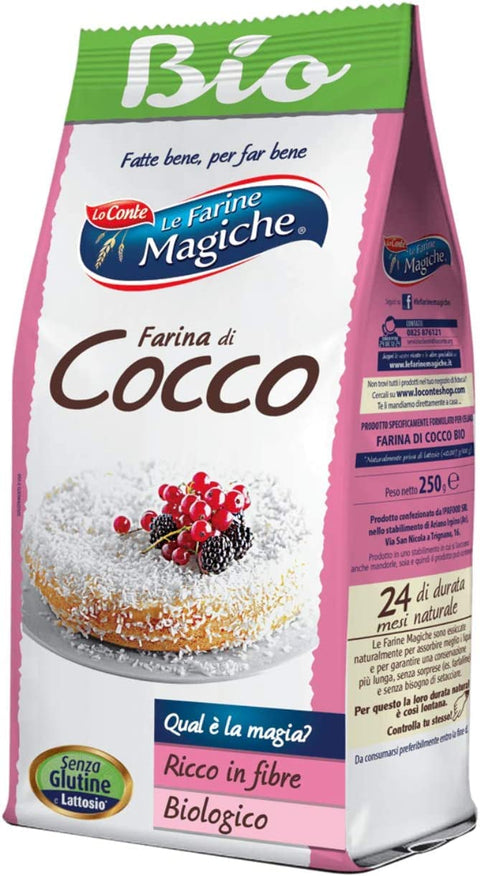 Le Farine Magiche Farina Cocco Grattugiato Farine De Noix De Coco Râpée Sans Gluten Et Végétalienne, Idéale Pour Les Gâteaux, Muffins, Salades De Fruits, Crêpes, 250 G