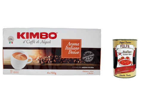 Kimbo Aroma Italiano Deciso, Caffè Macinato, Italian Café Moulu, Convient Pour Cafetière Moka, Lot De 4x 250 Gr + Italian Gourmet Polpa 400g