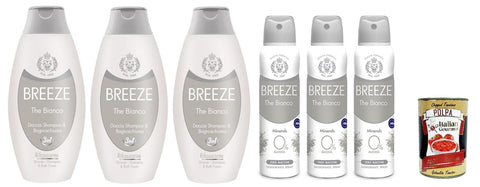 Breeze Pack Test De Thé Blanc, 3 Déodorants En Spray 150 Ml + 3 Shampooings Douche Et Gel Douche 400 Ml + Polpa Italian Gourmet 400 G
