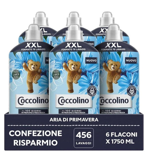 Coccolino Adoucissant Concentré D'air De Printemps, Assouplissant Machine À Laver Avec Technologie Stay Fresh Avec Notes Fruitées, Rose Et Santal, Taille Xxl Jusqu'à 456 Lavages, 6 Pièces De 1750 Ml