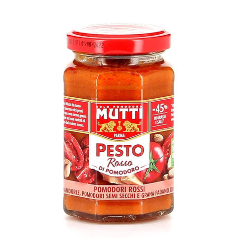 Mutti Pesto Rosso Pomodori Rossi Pesto Tomate Rouge Pâtes Sauce 100% Tomate Italienne Pot 180g Sauces Aux Amandes, Tomates, Graines Séchées Et Grana Padano