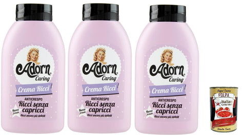 Adorn Crema Ricci Anticrespo - Crème Bouclée - Effet Anti-Frisottis - Donne Aux Cheveux Douceur Et Brillance 3 X 200 Ml + Italian Gourmet Polpa 400 G