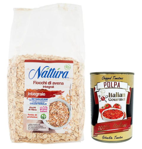Náttúra Fiocchi Di Avena Integrali Bio, Flocons D'avoine À Grains Entiers Issus De L'agriculture Biologique, Sachet De 500 G + Boîte Italienne Gourmet Polpa Di Pomodoro 400 G