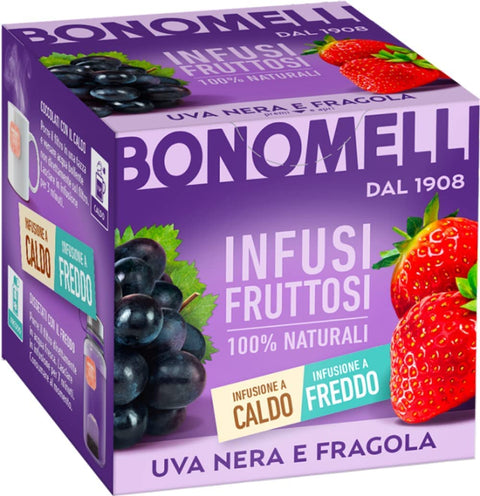 Bonomelli Infusi Fruttosi Uva Nera E Fragola Infusion Avec Raisins Noirs Et Fraises Paquet De 10 Filtres Ingrédients 100 % Naturels