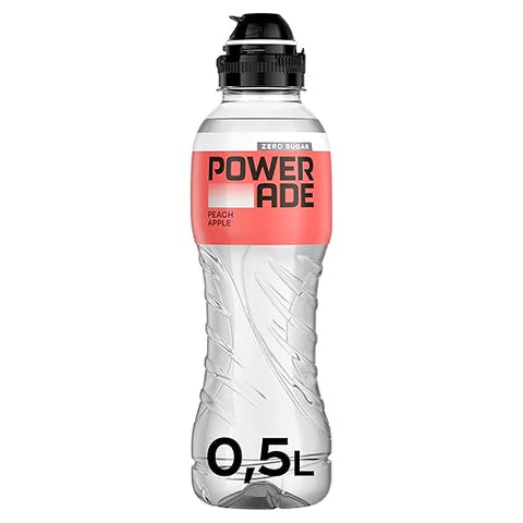 12x POWERADE Active Peach Apple Eau Pêche et Pomme - Boisson rafraîchissante sans calories et sans sucre avec vitamines B3 et B6 - Boisson pour sportifs avec micronutriments en bouteilles à usage unique (12 x 500 ml)