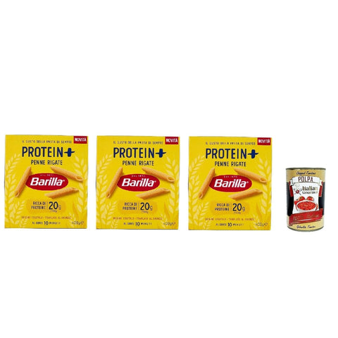 Barilla Protein+ Penne Rigate, High Protein, Pasta De Blé En Dur Italien, 3 Paquets De 400 G, Pâtes En Blé À 100% Italien, + Italian Gourmet Polpa 400g