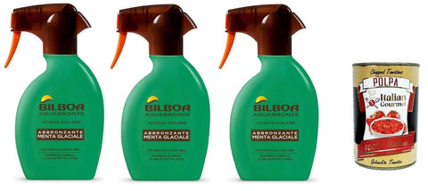 Bilboa Aquabronze Glacier Mint Lot De 3 Sprays Bronzants Au Menthol Et À L'aloe Vera, Rafraîchit Et Hydrate La Peau, Idéal Pour Les Peaux Foncées Et Bronzées, 3 X 250 Ml + Polpa Italian Gourmet 400 G