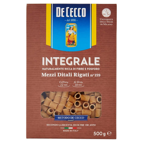 20x De Cecco Mezzi Ditali Rigati Integrali N° 159 Pâtes Italiennes À Grains Entiers 500g