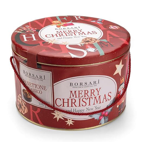 3x Borsari Panettone In Latta Merry Christmas Joyeux Noël ! Panettone en boîte de 1 kg