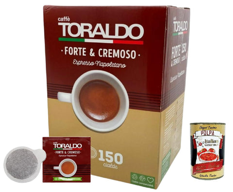 Cialde Caffè Toraldo Miscela Forte E Cremoso, Ese 44 Mm, Cialde Ese 44mm, Box Lot De 150 Dosettes De Café + Italian Gourmet Polpa 400g
