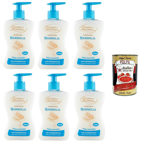 Spuma Di Sciampagna Sapone Crema Marsiglia Savon Crème De Marseille 6 X 300 Ml + Italian Gourmet Polpa 400 G