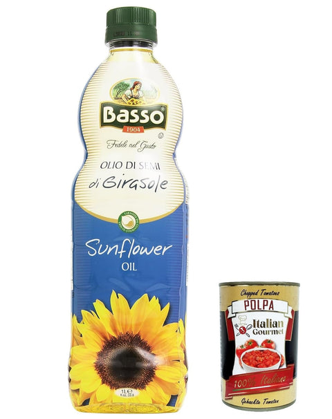 Basso Olio Di Girasole Lot De 3 Bouteilles D'huile De Tournesol 1 L D'huile Alimentaire Italienne + Polpa Gastronomique Italien 400 G
