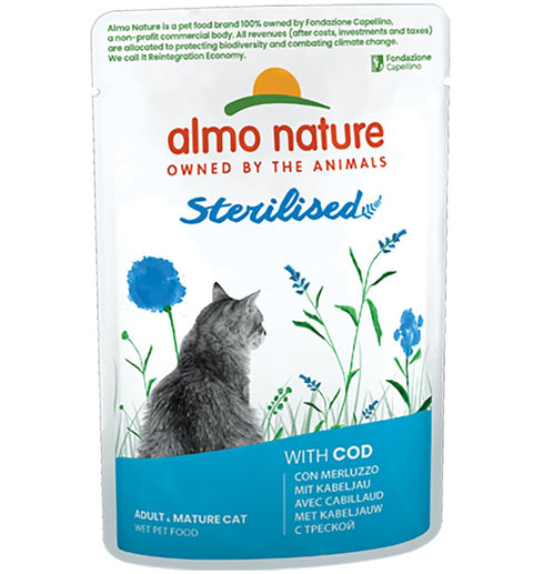 Almo Nature Holistic Functional- Sterilised Avec Morue. Nourriture Humide Pour Chat Adulte –Alimentation Complète En Sachets Fraîcheur – 30 X 70g