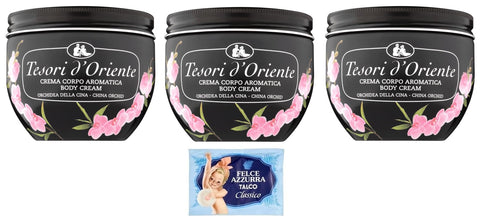 Tesori D'oriente Crema Corpo Orchidea Della Cina Lot De 3 Crèmes Pour Le Corps Orchidée De Chine 300 Ml + 1 Sachet De Talc Felce Azzurra 100 G