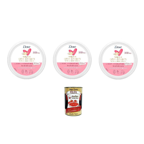 Dove Body Love One Crème Pour Le Visage, Les Mains Et Le Corps 250 Ml, Crème Hydratante Légère Pour Le Corps, Les Mains Et Le Visage 3 X 250 Ml + Italian Gourmet Polpa 400 G
