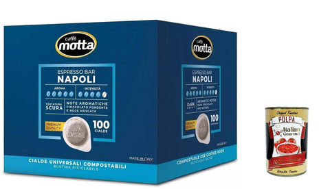 Caffè Motta, Espresso Bar Napoli Napoletano, Cialde Compostabili, Cialde Ese 44mm, Box Lot De 100 Dosettes De Café + Italian Gourmet Polpa 400g