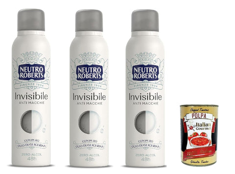 Neutro Roberts Lot De 3 Déodorants Invisibles En Spray Zéro Alcool Sans Taches Avec Huile De Glycérine Pure Pour Homme Et Femme Testé Dermatologiquement 3 X 150 Ml 48h + Italian Gourmet Polpa 400 G