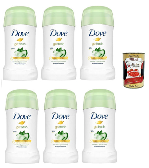 Dove Déodorant En Stick Au Concombre Et Au Thé Vert Avec Crème Hydratante, Déodorant 48h – 6 X 40 Ml + Italian Gourmet Polpa 400 G