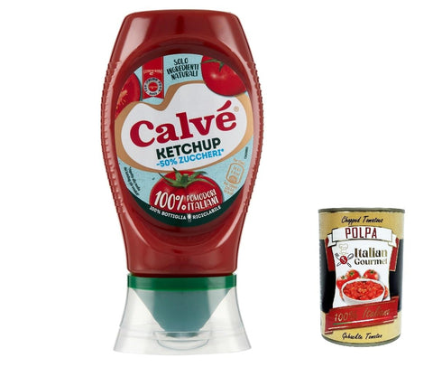 Calvé Ketchup Light Lot De 12 Flacons De 250 Ml De Ketchup Léger Avec Stévia - Contient 50 % De Sucre En Moins - Sans Gluten - Sans Conservateurs Et Sans Colorants - Végétalien + Italian Gourmet Polpa