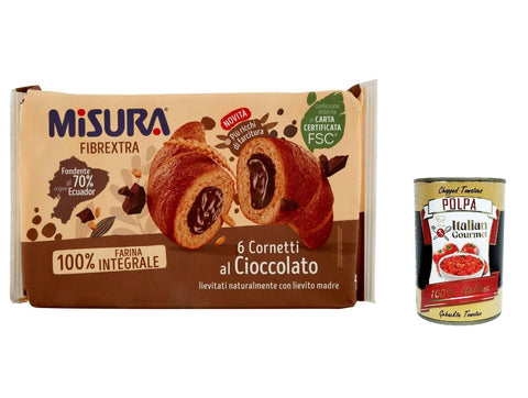 Misura Cornetti Fibrextra Cioccolato Lot De 12 Croissants Au Chocolat 100 % Farine Complète 300 G + Polpa Italian Gourmet 400 G