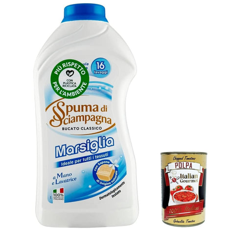Lot De 6 Lessives Liquides Spuma Di Sciampagna, 16 Lavages, Laundry Liquid, 16 Lavages 1 L + Italian Gourmet Polpa 400 G