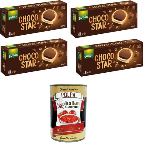 Gullon Choco Star Biscuits Garnis À La Crème Et Recouverts De Chocolat Au Lait 4 X 235,8 G + Italian Gourmet Polpa 400 G