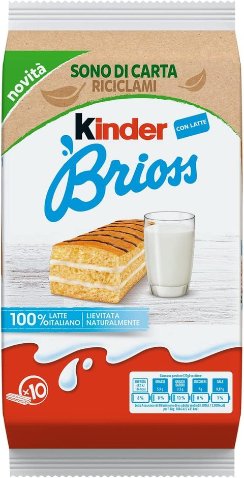 Kinder Brioss Lot De 3 Éponges Italiennes De Remplissage Au Lait 280 G 10 Collations Sucrées