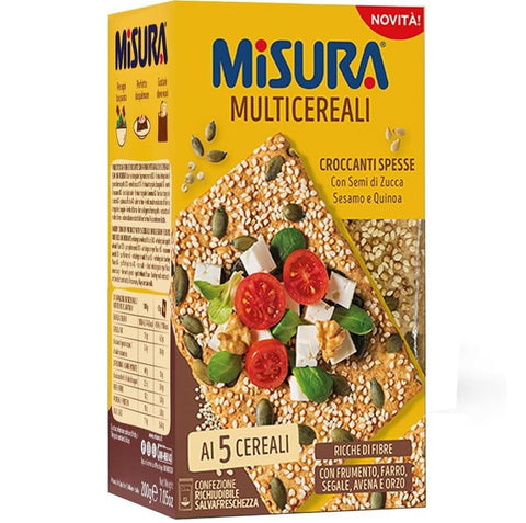10x Misura Multicereali cracker croccanti ai 5 cereali con semi di zucca, sesamo e quinoa Craquelins croustillants aux 5 céréales avec graines de citrouille, graines de sé 200gr