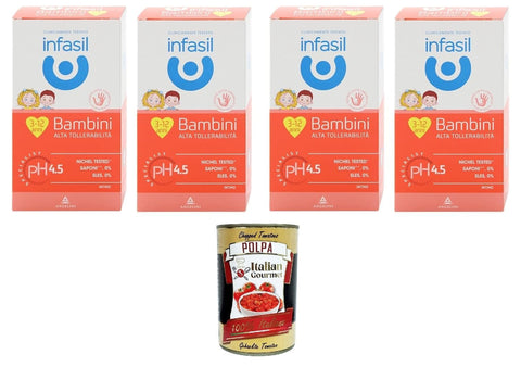 Infasil Intimo Bambini Alta Lot De 4 Nettoyants Intimes Pour Enfants – Testé Sous Contrôle Pédiatrique, Testé Sur Le Nickel, Sans Colorants, 4 X 200 Ml + Italian Gourmet Polpa 400 G