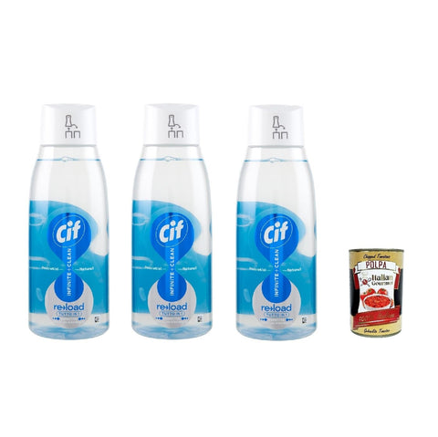 Cif Infinite + Clean Tutto In 1 Sensitive Fiori Di Loto & Sali Minerali Ricarica 590 Ml Recharge De Nettoyant De Surface Multi-Usages 3 X 590 Ml + Italian Gourmet Polpa 400 G