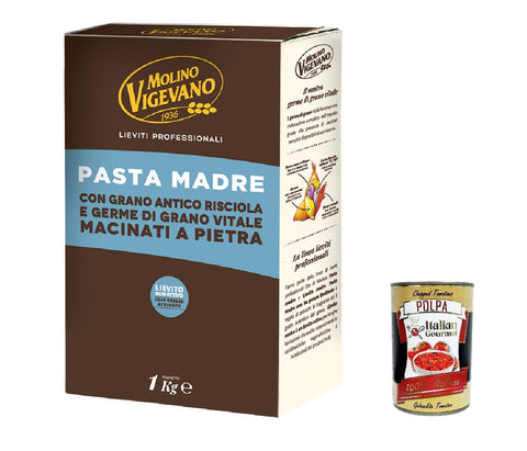 Molino Vigevano, Pasta Madre Con Grano Antico Risciola E Germe Di Grano Vitale, Pâtes Mère Pâtes Au Blé Antiquités -Ricscha Et Tasse De Pierre Vital Fromage De Blé 1 Kg + Italian Gourmet Polpa 400 G