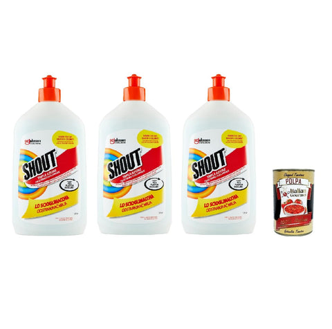 Shout Scioglimacchia Liquido, Smacchiatore Bucato Tripla Azione, Détachant Pour Le Linge, Sans Danger Pour Le Linge Blanc Et Coloré, 3 X 500 Ml + Italian Gourmet Polpa 400 G