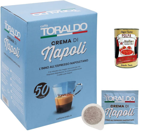 Cialde Caffè Toraldo Miscela Crema Di Napoli Ese 44 Mm, Cialde Ese 44mm, Box Lot De 50 Dosettes De Café + Italian Gourmet Polpa 400g