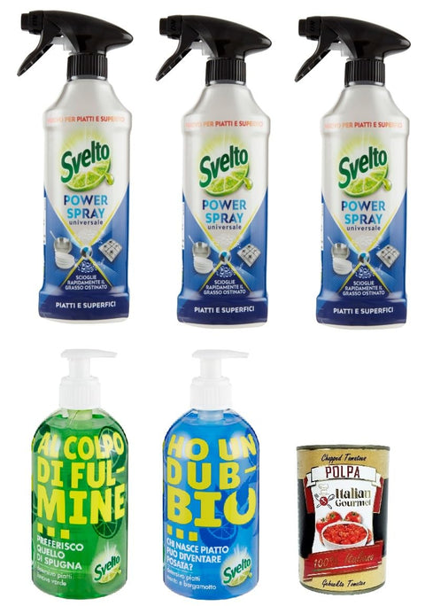 Svelto Lot De 3 Sprays Universels Svelto Power Spray Universel 435 Ml, 1 Liquide Vaisselle Svelto Mint&Bergamot, 1 Liquide Vaisselle Svelto Green Citron + Italian Gourmet Polpa 400 G