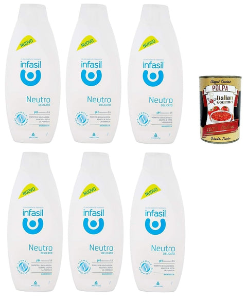Infasil Gel Douche Neutre, Doux, Testé Cliniquement Et Doux Pour La Peau, 6 X 500 Ml + Italian Gourmet Polpa 400 G