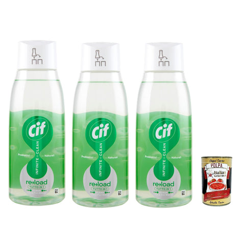 Cif Infinite + Clean Tutto In 1 Clean Lime & Fiori Bianchi Ricarica 590 Ml Recharge De Nettoyant De Surface Multi-Usages 3 X 590 Ml + Italian Gourmet Polpa 400 G
