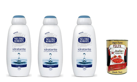 Neutro Roberts Bagnoschiuma Idratante Bagnodoccia Formule Bain Corporel Hydratante Et Enveloppante, Avec Glycérine D'origine 100 % Naturelle, 3 X 450 Ml + Polpa Italien Gourmet 400 G