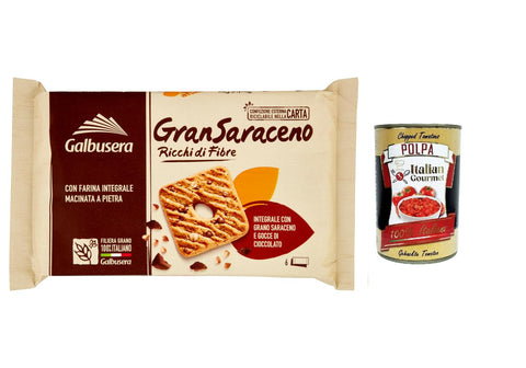 Galbusera Gransaraceno, Biscuits Riches En Fibres Pleines Avec Sarrasin Et Chips De Chocolat 260 G + Italian Gourmet Polpa 400 G