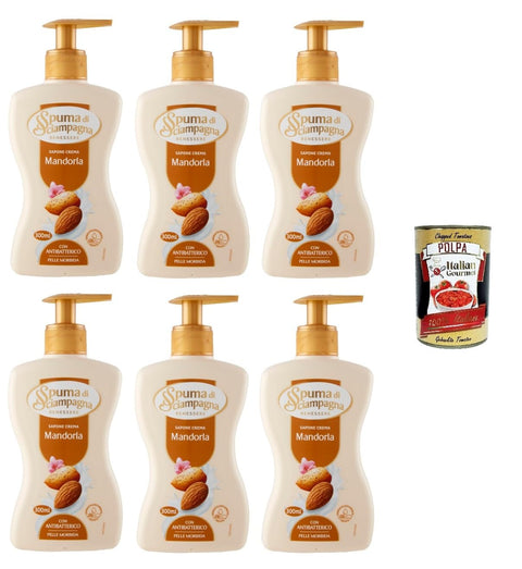 Spuma Di Sciampagna Sapone Crema Mandorla Savon Crème À L'amande – 6 X 300 Ml + Italian Gourmet Polpa 400 G