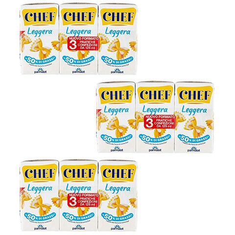Parmalat 3 X Chef Crème Légère Pour Salées Et Desserts (3 X 125ml) -50 Fat. 100% Italienne.