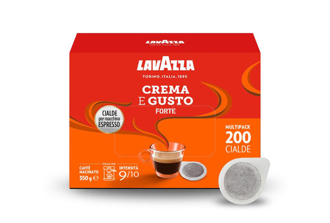 Lavazza, Lot De 4 Boîtes De 50 Dosettes De Café Crème Au Goût Fort, Pour Un Expresso Fort Et Complet, Avec Notes Aromatiques De Bois Et De Tabac, Arabica Et Robuste, Intensité