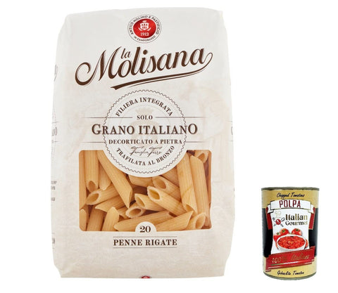 La Molisana Penne Rigate N. 20 Pasta Lenta Lavorazione Lot De 5 Pâtes À Modeler En Bronze 500 G + Polpa Gourmet Italien 400 G