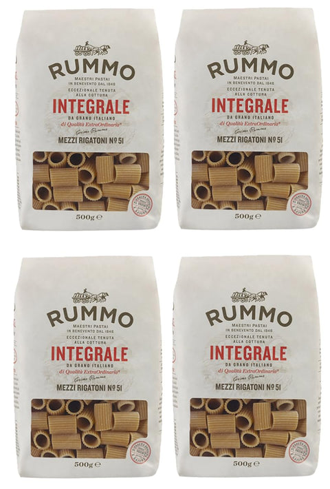 Rummo Pasta Integral Mezzi Rigatoni N°51 Lot De 4 Pâtes À Grains Entiers 500 G
